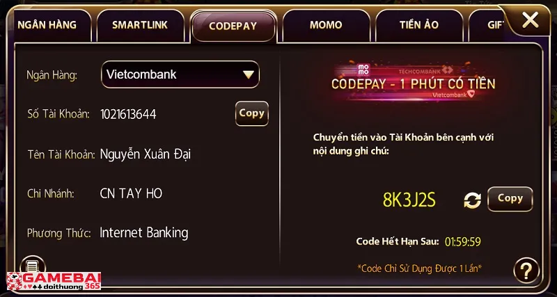 Đa dạng các phương thức nạp tiền là ưu điểm của Sunwin